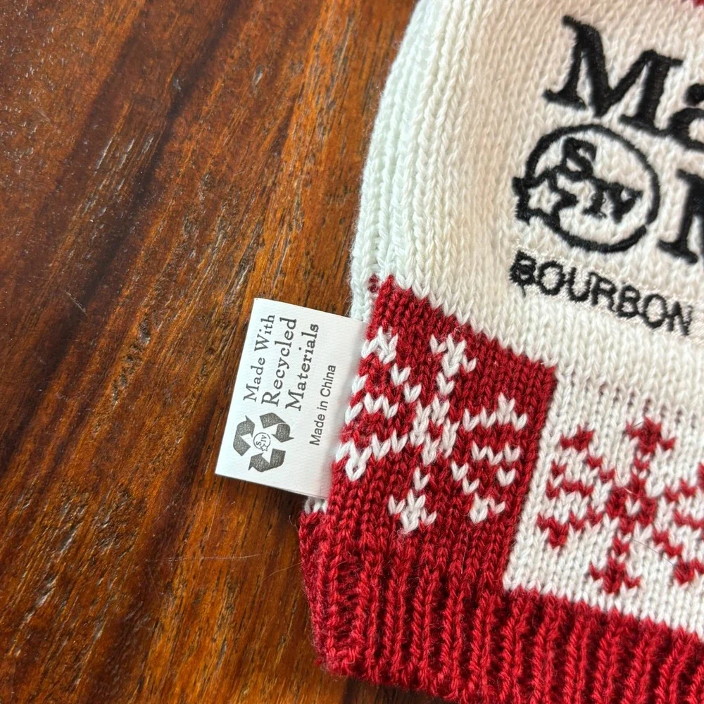 Makers Mark Bourbon Whisky Bottle Sweater Red White Snowflake Holiday Barware